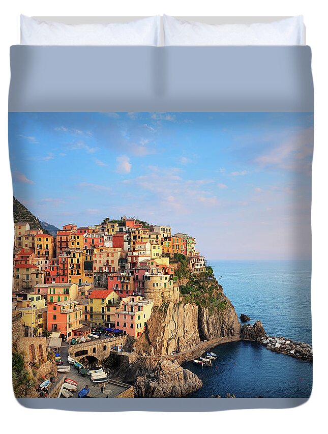 Manarola Duvet Cover featuring the photograph Manarola Cinque Terre by Borchee