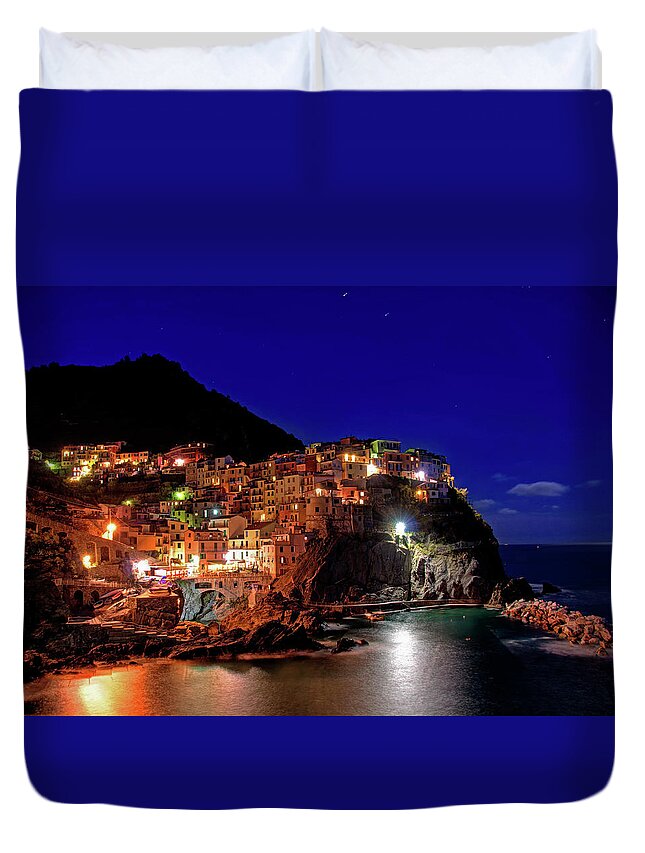 Tranquility Duvet Cover featuring the photograph Manarola Italy, Liguria, Cinque Terre by Photo Art By Mandy