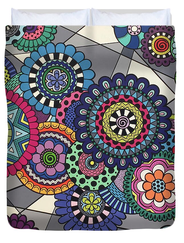 Mandala Duvet Cover featuring the painting Mandalas In Bloom by Beth Ann Scott