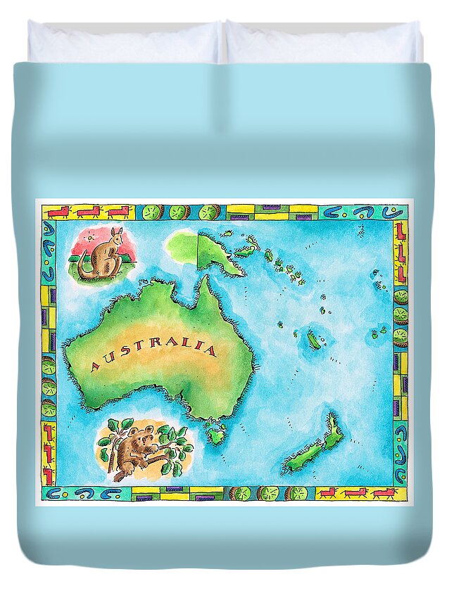 Watercolor Painting Duvet Cover featuring the digital art Map Of Australia by Jennifer Thermes