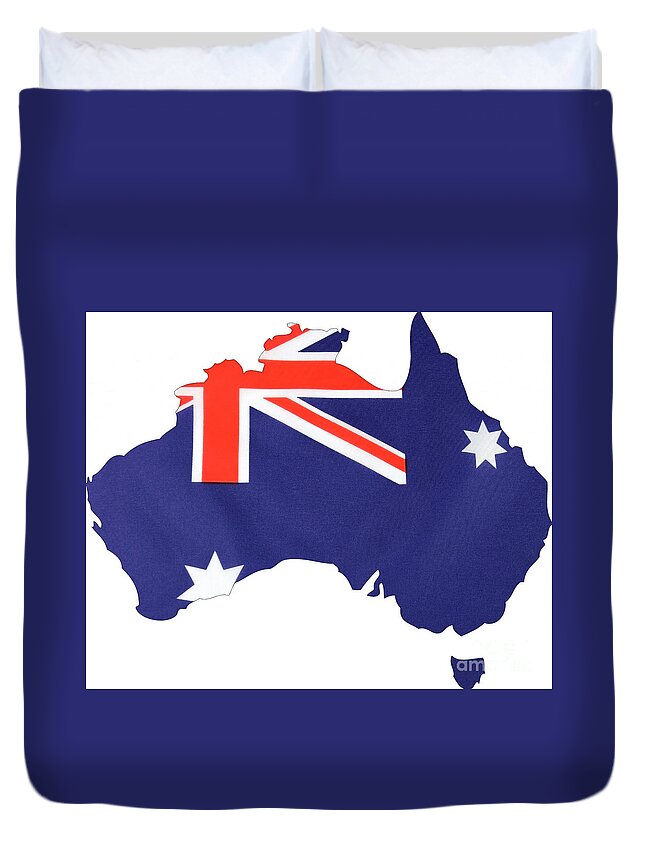 Australia Duvet Cover featuring the photograph Map of Australia with Australian flag. by Milleflore Images