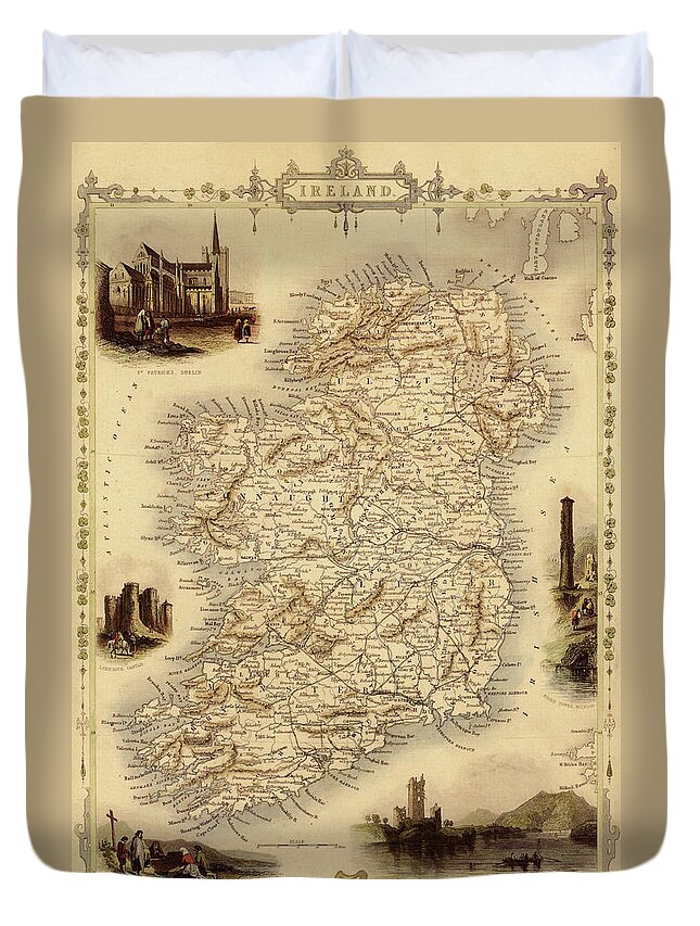 Journey Duvet Cover featuring the digital art Map Of Ireland From 1851 by Nicoolay