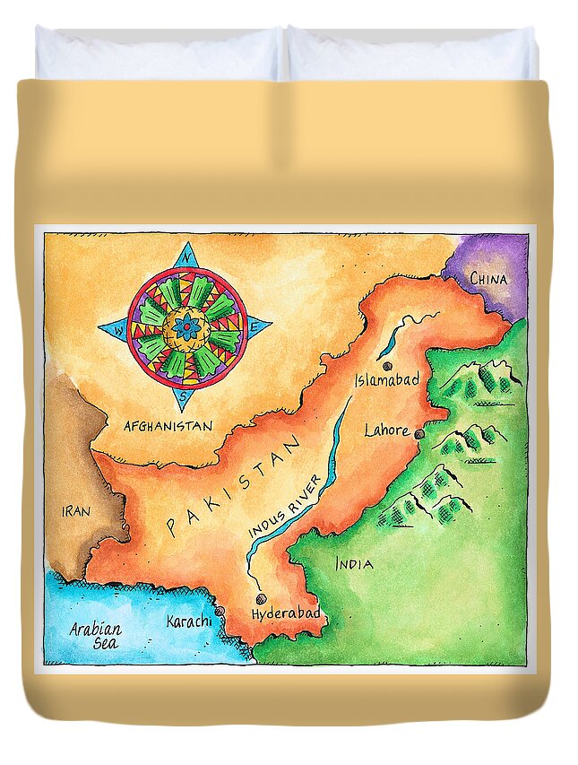 Hyderabad Duvet Cover featuring the digital art Map Of Pakistan by Jennifer Thermes