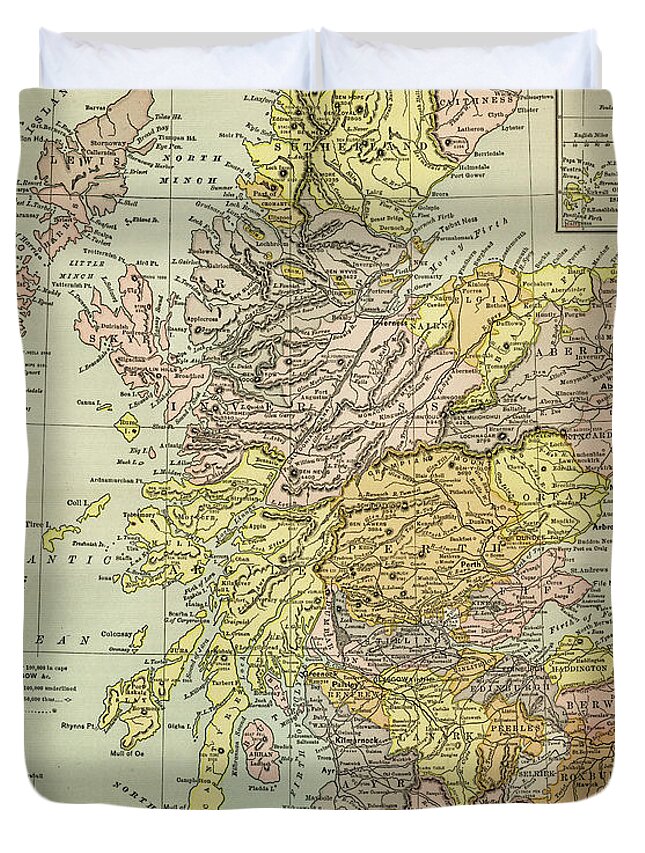 Vertical Duvet Cover featuring the digital art Map Of Scotland 1883 by Thepalmer