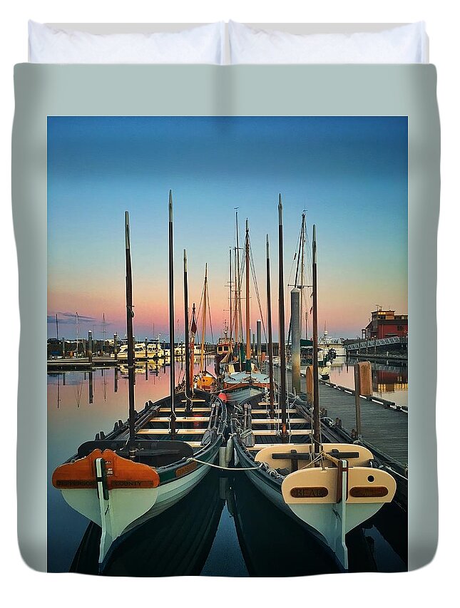 Sunset Duvet Cover featuring the photograph Marina Pink Sunset by Jerry Abbott
