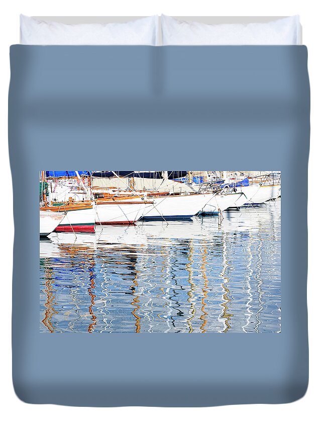 Recreational Pursuit Duvet Cover featuring the photograph Marina Reflections by Georgeclerk