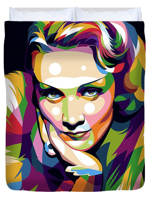 Marlene Dietrich Duvet Cover featuring the digital art Marlene Dietrich by Movie World Posters