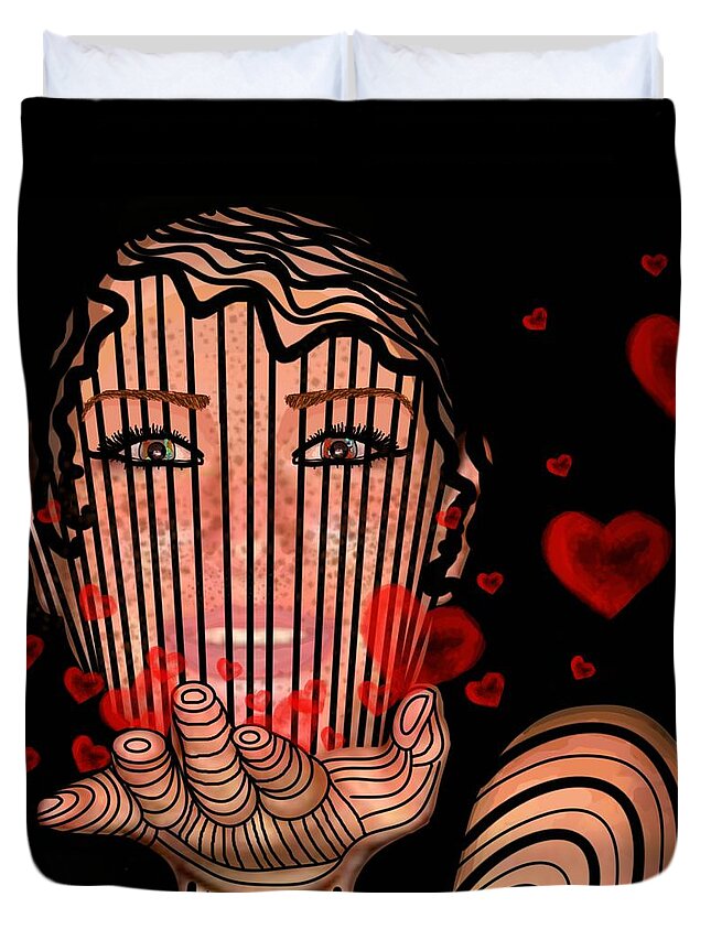 Mask Of Valentine Duvet Cover featuring the mixed media Mask of Valentine by Joan Stratton