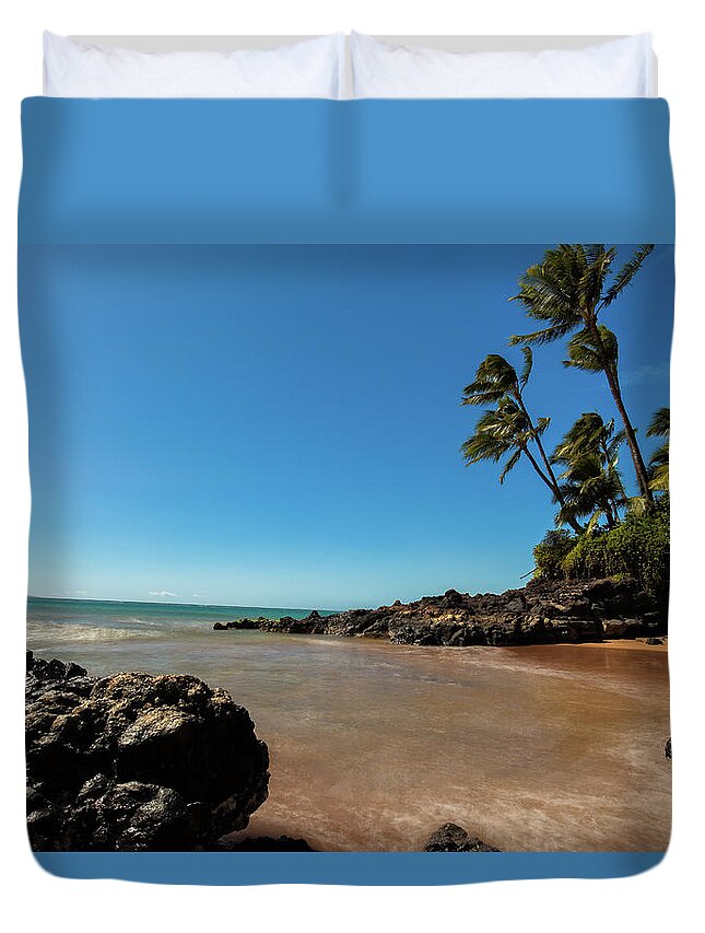 Beach Cove Duvet Cover featuring the photograph Maui private beach by Chris Spencer