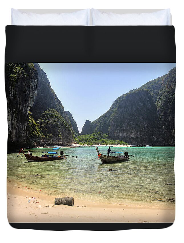 Scenics Duvet Cover featuring the photograph Maya Bay At Phi Phi Leh Island by Massimo Pizzotti