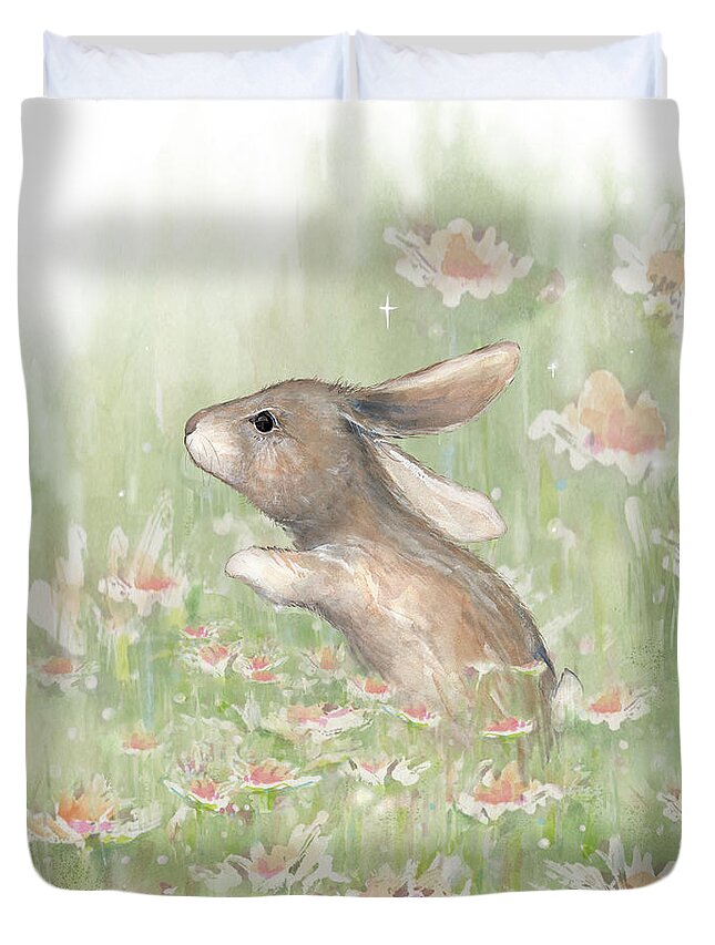 Bunny Duvet Cover featuring the mixed media Meadow Visitor II by Diannart