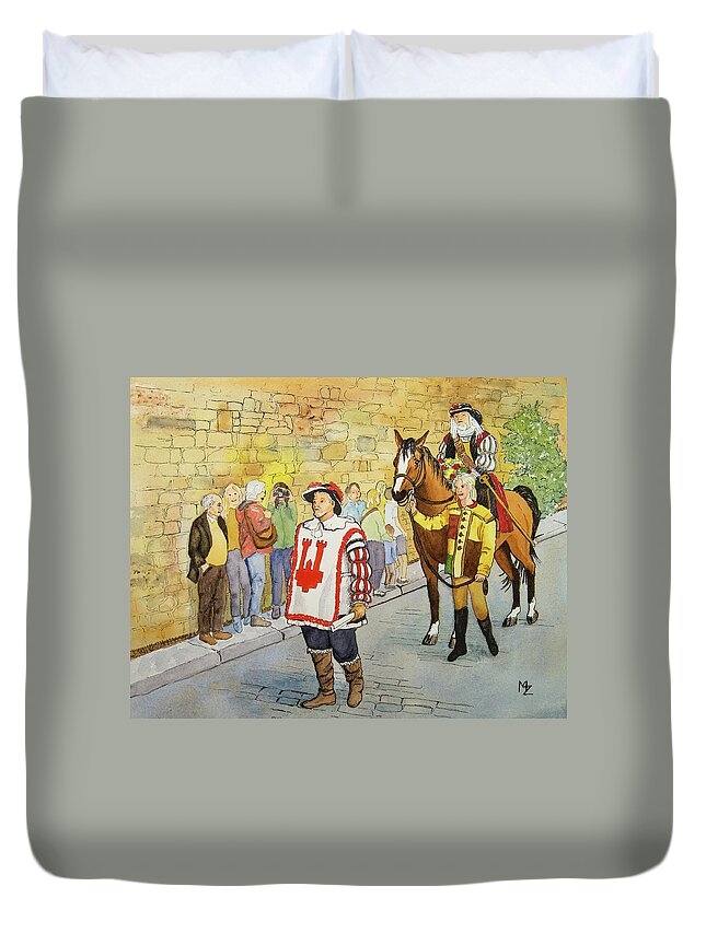 Parade Duvet Cover featuring the painting Medieval Parade in Germany by Margaret Zabor