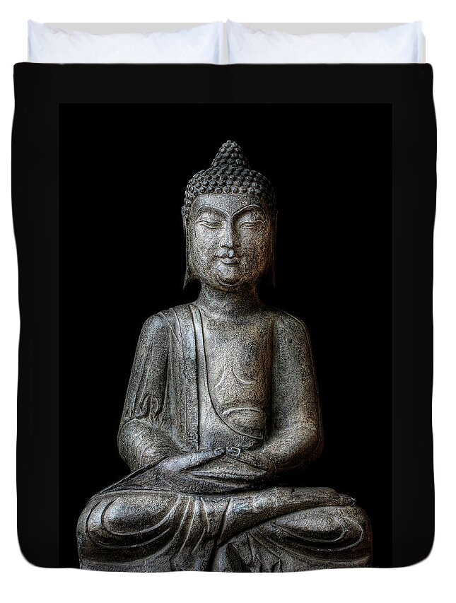 Statue Duvet Cover featuring the photograph Meditating Buddha by T.light