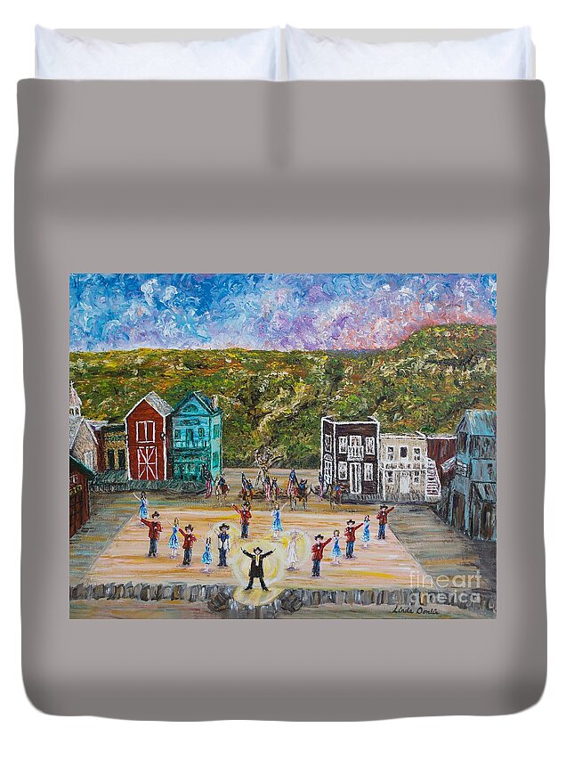 Medora Duvet Cover featuring the painting Medora Finale SOLD by Linda Donlin