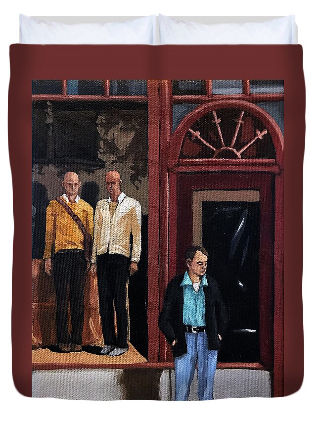Men Duvet Cover featuring the painting Men's Fashion oil painting by Linda Apple