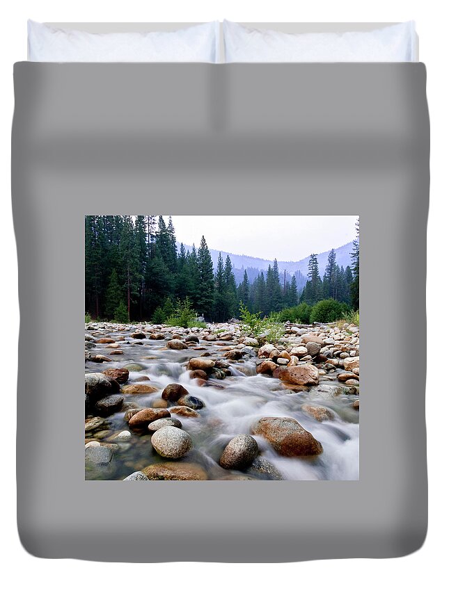 Tranquility Duvet Cover featuring the photograph Merced River At Dusk by Stephanie Sawyer