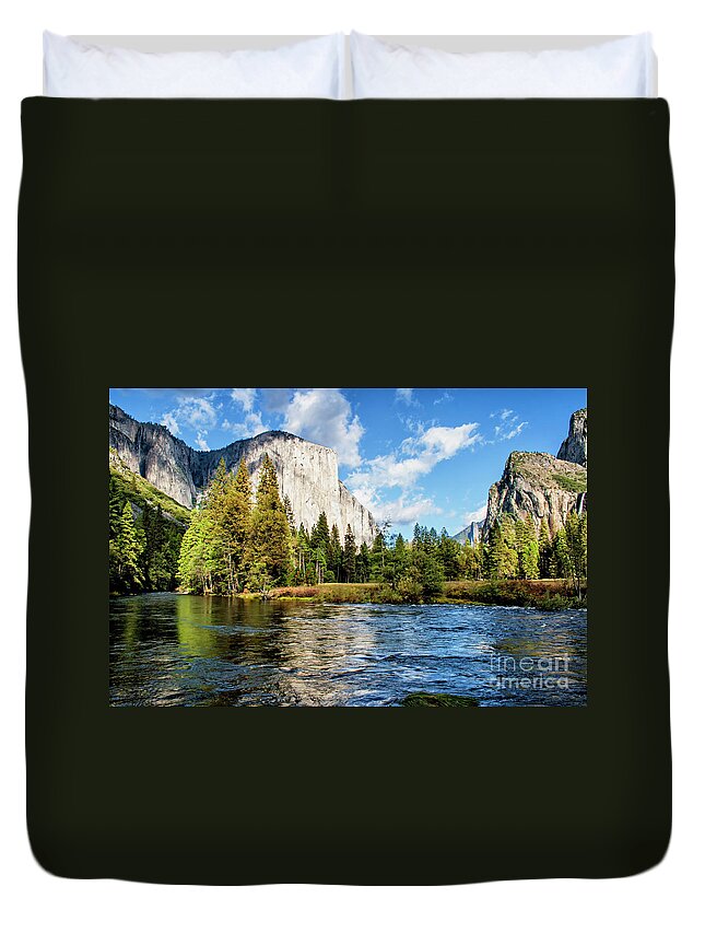 Merced River At Yosemite Duvet Cover featuring the photograph Merced River at Yosemite Canvas Print,Photographic Print,Art Print,Framed Print,Iphone Case, by David Millenheft