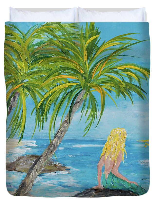 Mermaid Duvet Cover featuring the painting Mermaid Beach by Julie Derice
