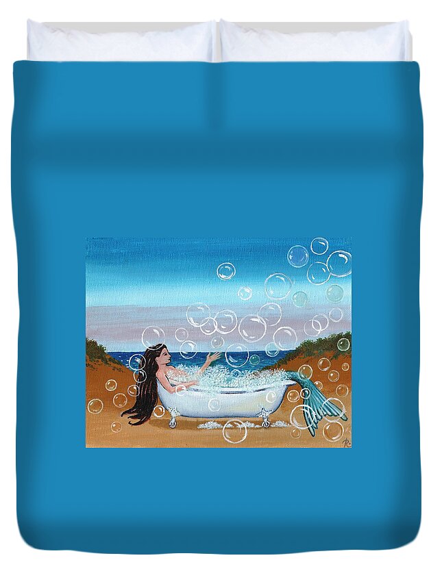Mermaids Duvet Cover featuring the painting Mermaid Bubble Bath by James RODERICK