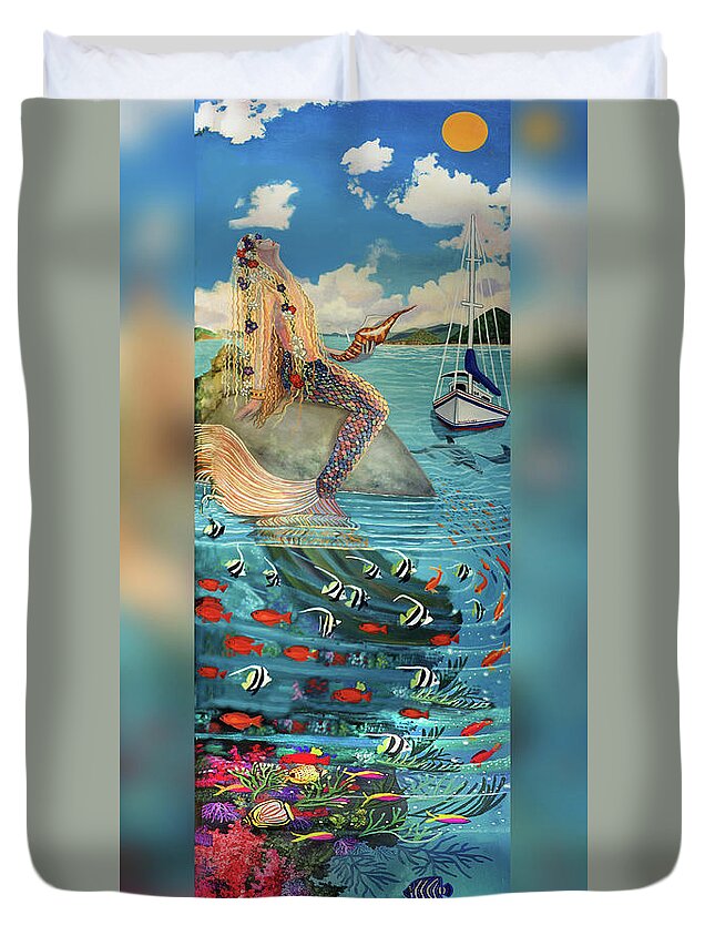  Duvet Cover featuring the painting Mermaid in Paradise Towel Version #1 by Bonnie Siracusa