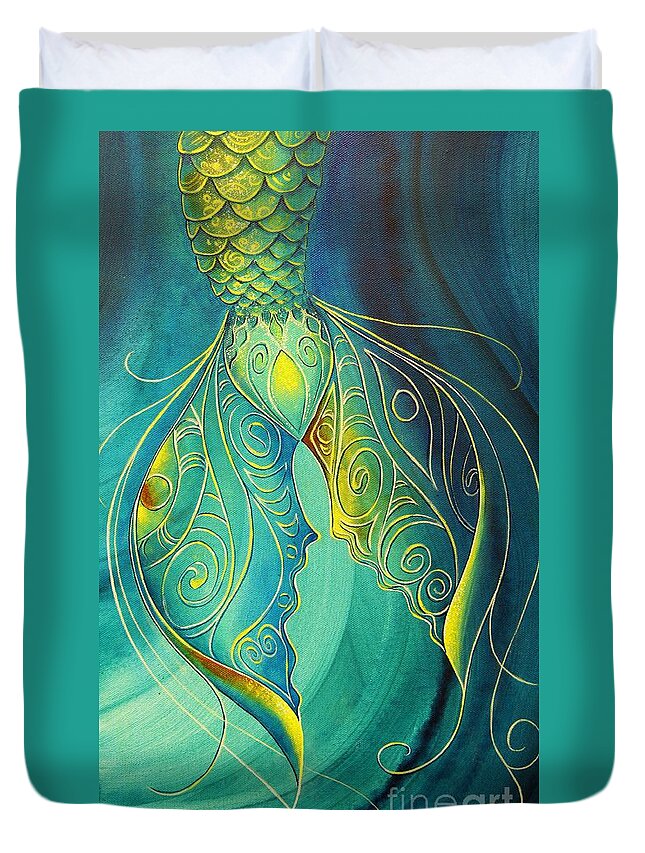 Mermaid Duvet Cover featuring the painting Mermaid Tail by Reina Cottier