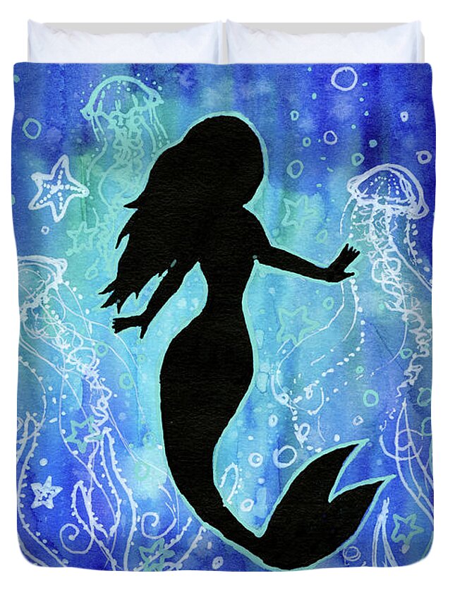 Mermaid Duvet Cover featuring the painting Mermaid Under Water by Olga Shvartsur