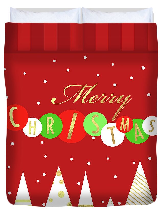 Merry Duvet Cover featuring the mixed media Merry Christmas Card by Sundance Q