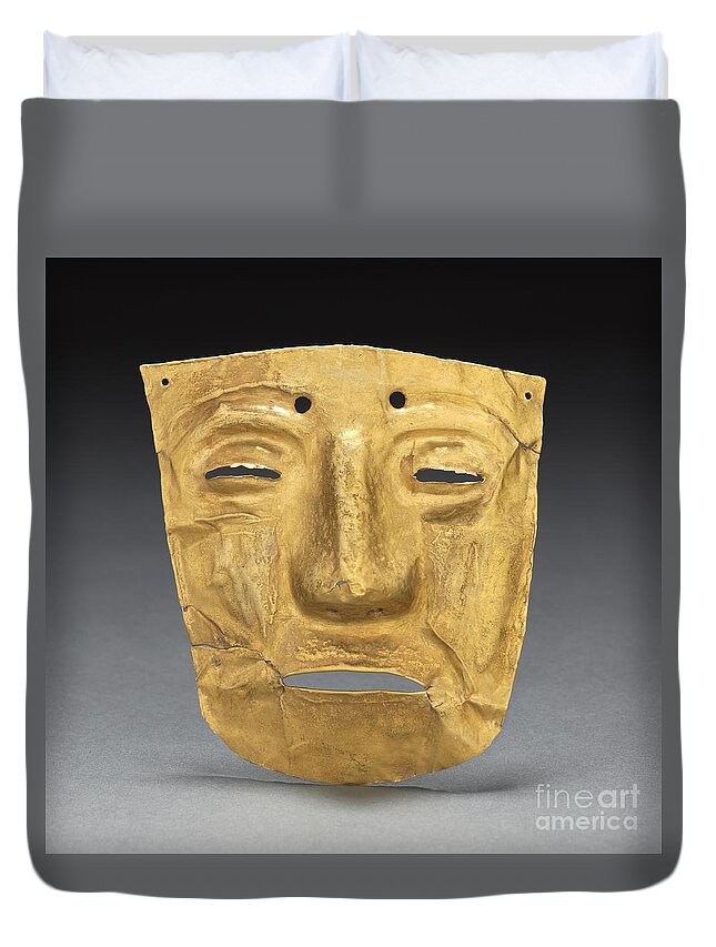 Mesoamerican Duvet Cover featuring the photograph Mesoamerican Mask Ornament, Hammered And Cut Gold by Mesoamerican