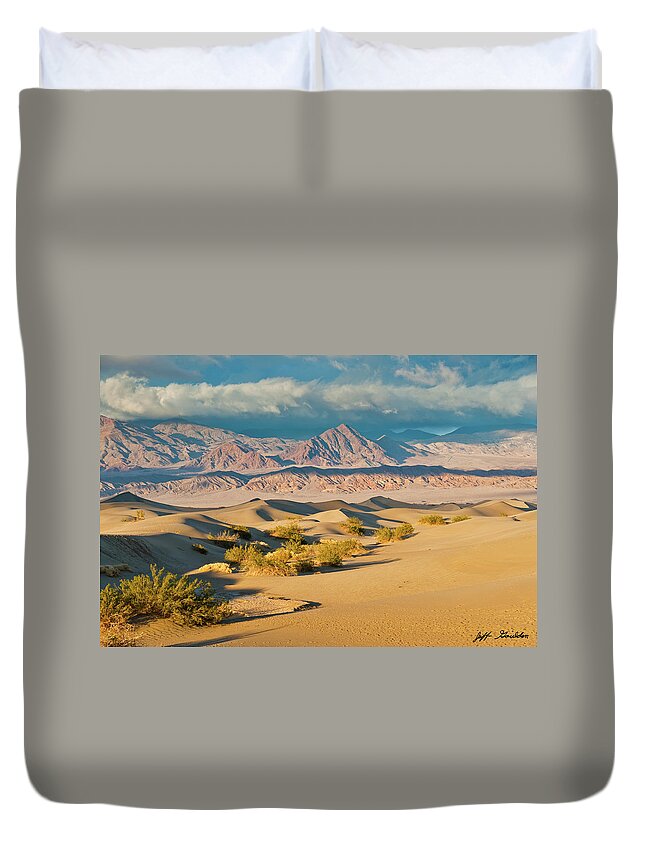 Amargosa Range Duvet Cover featuring the photograph Mesquite Flat Sand Dunes at Sunset by Jeff Goulden