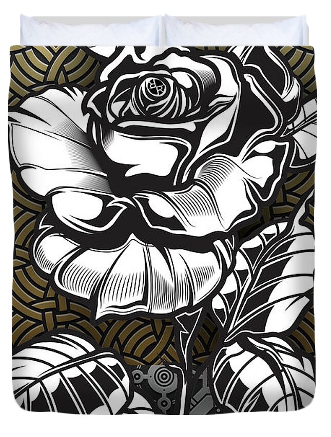 Metal Rose Duvet Cover featuring the painting Metal Rose One World by Tony Rubino