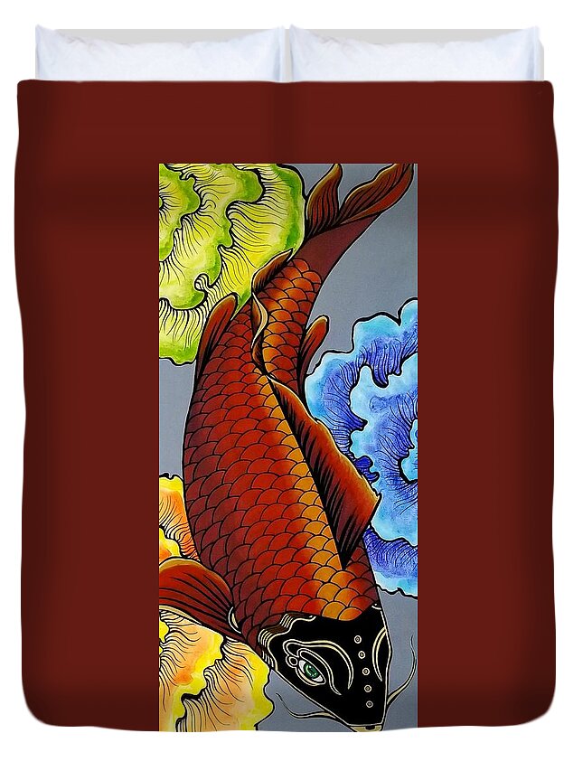  Duvet Cover featuring the painting Metallic Koi Fish by Bryon Stewart