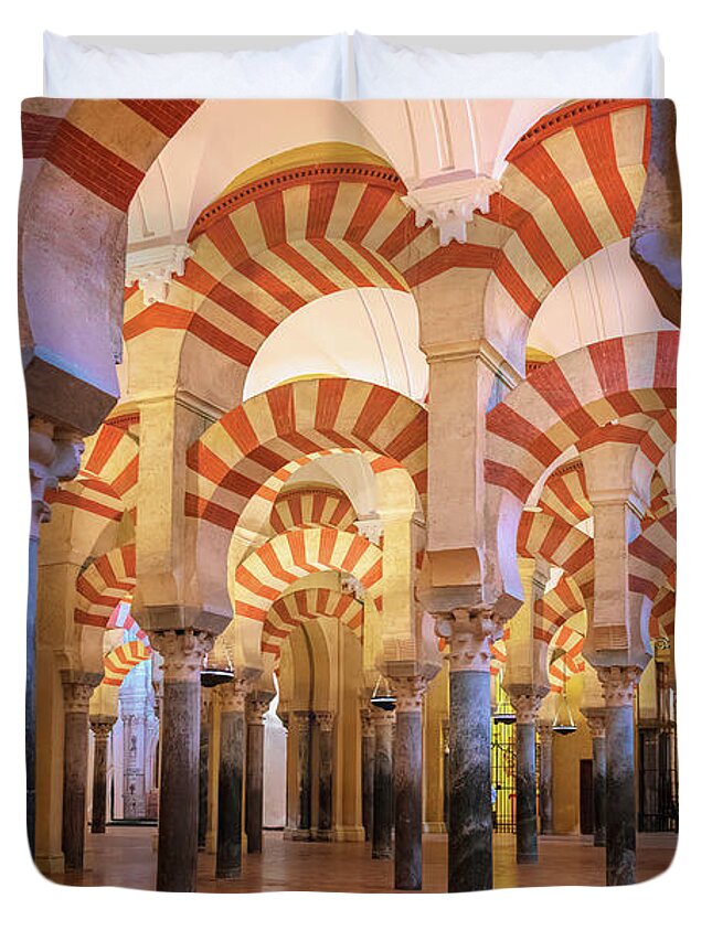 Joan Carroll Duvet Cover featuring the photograph Mezquita Interior Cordoba Spain by Joan Carroll