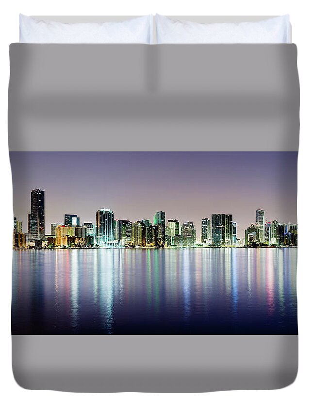 Dawn Duvet Cover featuring the photograph Miami And Brickell City Skyline At by Deejpilot