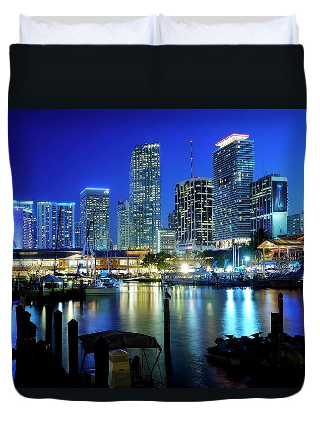 Corporate Business Duvet Cover featuring the photograph Miami Skyline, Florida, Usa by Travelpix Ltd