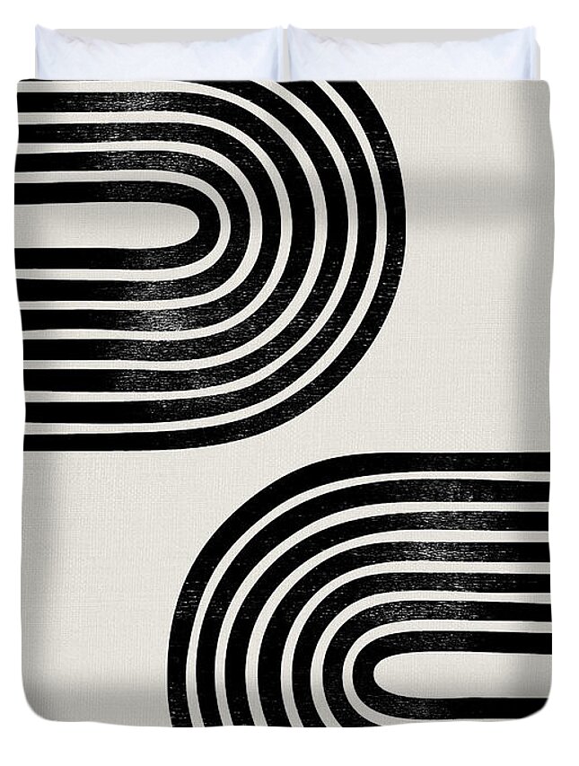 Black And White Duvet Cover featuring the mixed media Mid Century Abstract Geometric by Naxart Studio