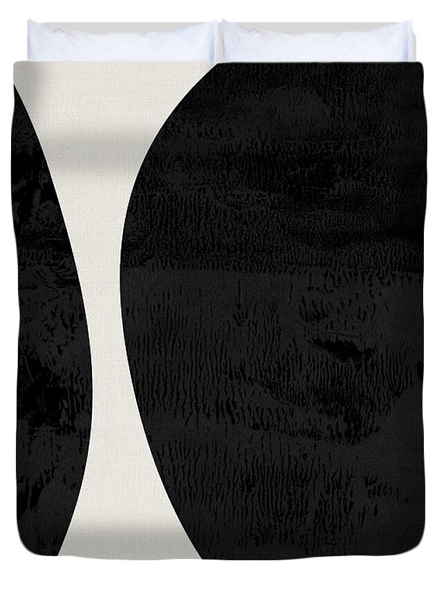 Black And White Duvet Cover featuring the mixed media Mid Century Abstract Shapes II by Naxart Studio