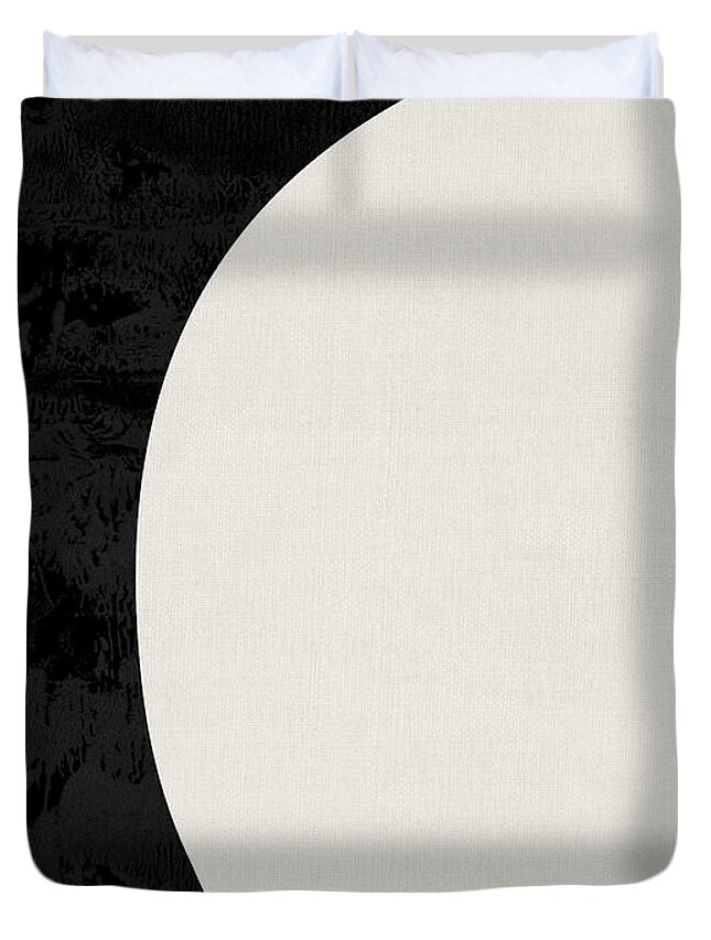 Black And White Duvet Cover featuring the mixed media Mid Century Abstract Shapes III by Naxart Studio
