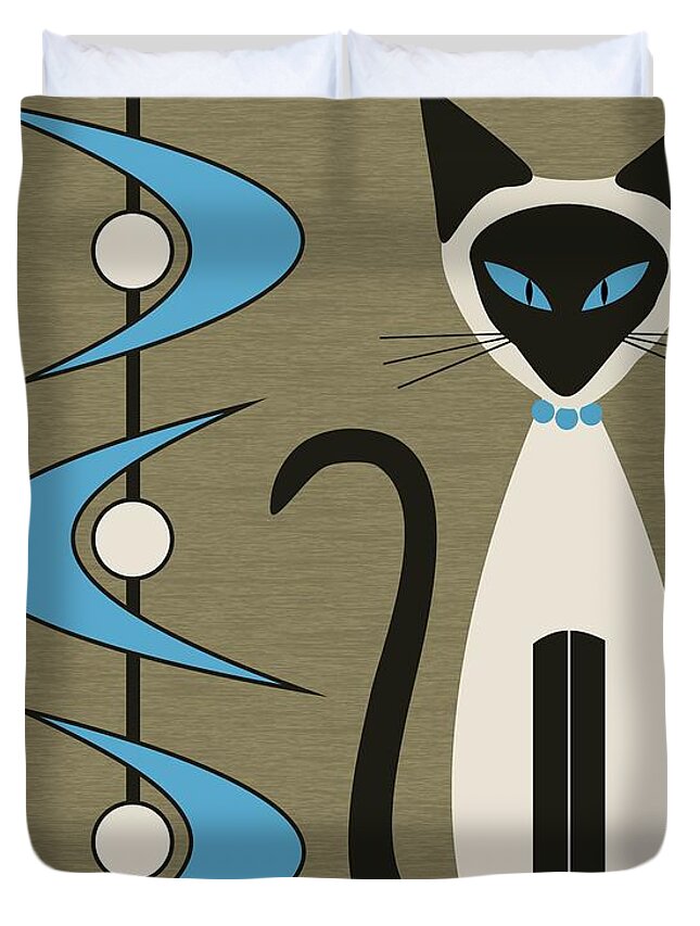 Mid Century Modern Duvet Cover featuring the digital art Mid Century Siamese with Boomerangs by Donna Mibus