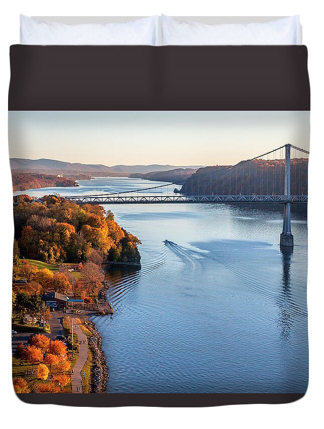 Estock Duvet Cover featuring the digital art Mid Hudson Bridge & Hudson River, Ny by Lumiere