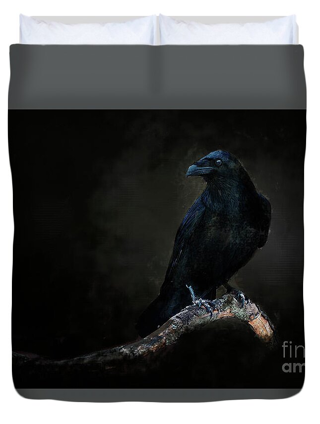 Crow Duvet Cover featuring the digital art Midnight Corvid by Jim Hatch