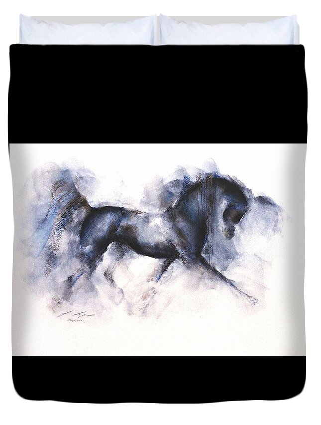 Horse Painting Duvet Cover featuring the painting Midnight by Janette Lockett