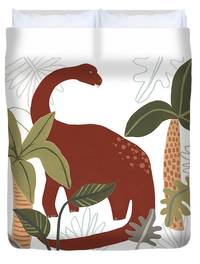 Children & Pets+children Duvet Cover featuring the painting Mighty Dinos Collection A by June Erica Vess