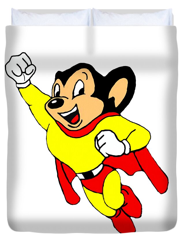 Mouse Duvet Cover featuring the mixed media Mighty Mouse Small But Mighty by Movie Poster Prints