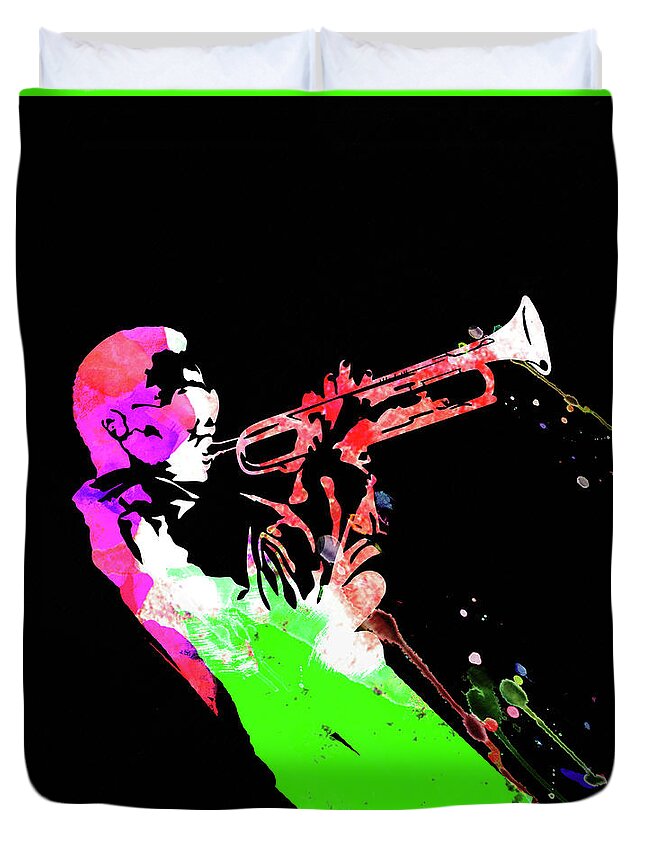 Miles Davis Duvet Cover featuring the mixed media Miles Watercolor II by Naxart Studio