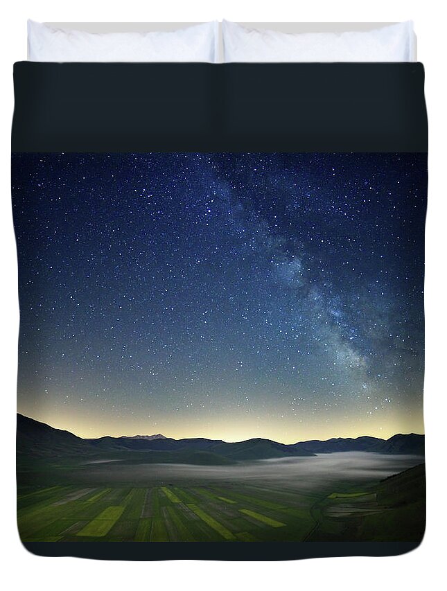 Tranquility Duvet Cover featuring the photograph Milky Way And Fields by Manuelo Bececco Global Nature Photographer