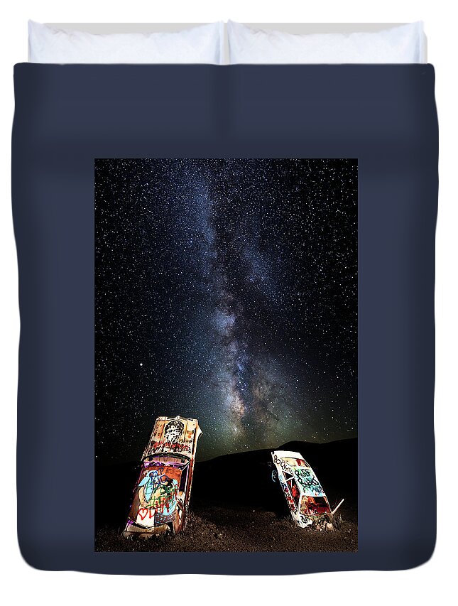 2018 Duvet Cover featuring the photograph Milky Way Over Mojave Desert Graffiti 1 by James Sage