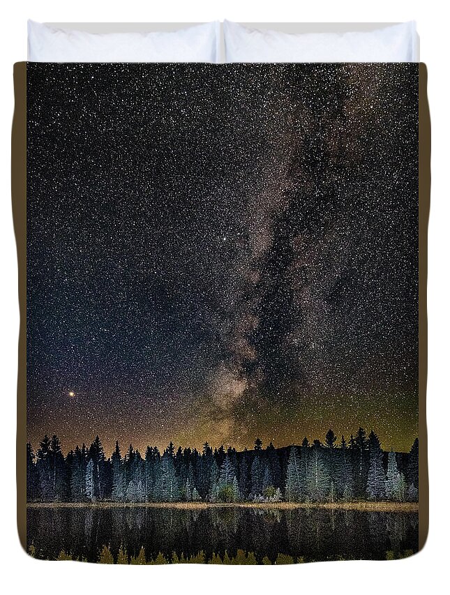 Milky Way Duvet Cover featuring the photograph Milky Way over Still Water by Melissa Lipton
