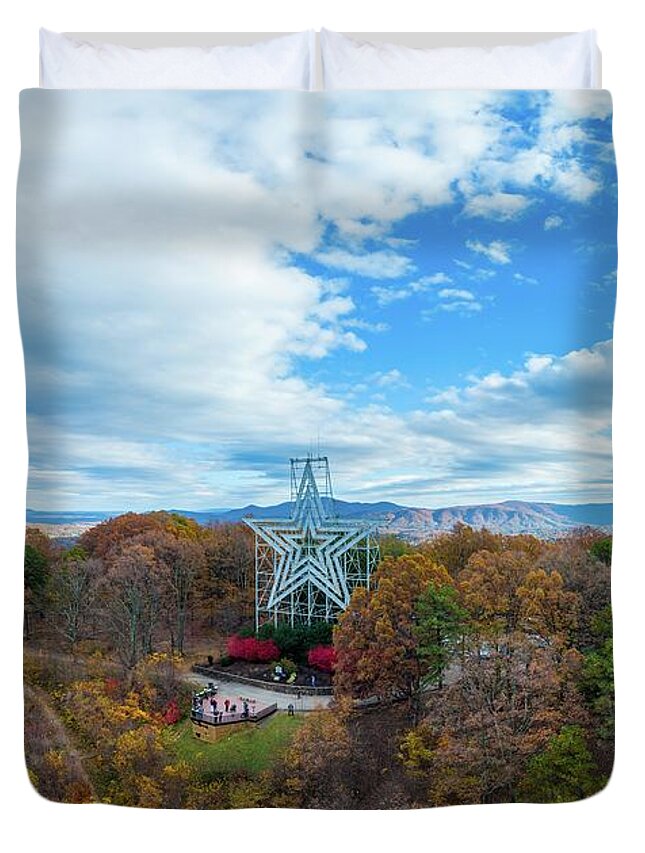 Panoramic Duvet Cover featuring the photograph Mill Mountain Star Closeup 2 by Star City SkyCams