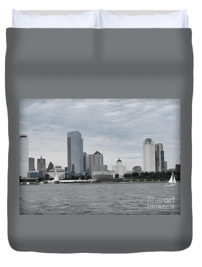 Lake Michigan Duvet Cover featuring the photograph Milwaukee from the Water Two by Roberta Byram