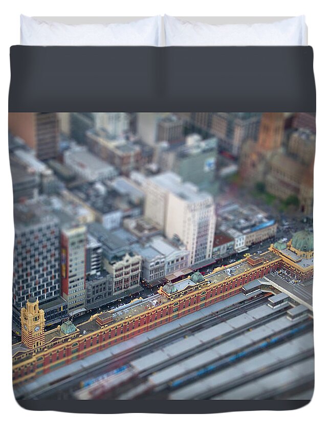 Outdoors Duvet Cover featuring the photograph Miniature Flinders Street Station by Ben Ivory